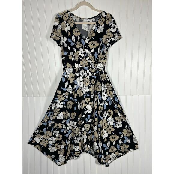 North style midi floral wrap, asymmetrical, short sleeve stretchy dress size 10 - Picture 1 of 11
